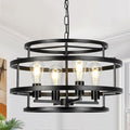 4-Light Black Chandelier for Dining Room, 19.7" Modern Farmhouse Pendant Light with Geometric Metal Frame, Industrial Flush Mount Ceiling Light for Living Room, Bedroom, Kitchen Island, Hallway, Foyer-Ruum Studio Home