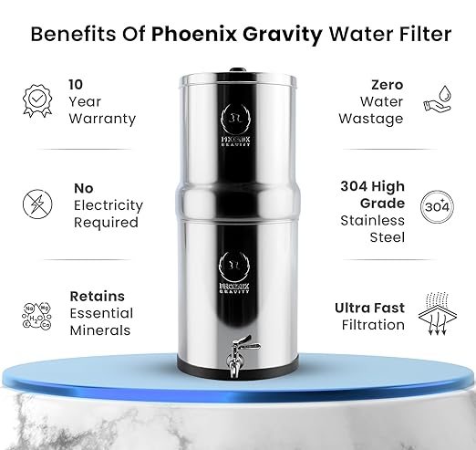 2.25 Gallons NSF Certified AISI 304 Stainless Steel Water Filter with 2 Smart Carbon (Black) Filters, 2 POSTreat Steel Fluoride Removal Elements & Free Stainless Steel Spigot-Ruum Studio Home