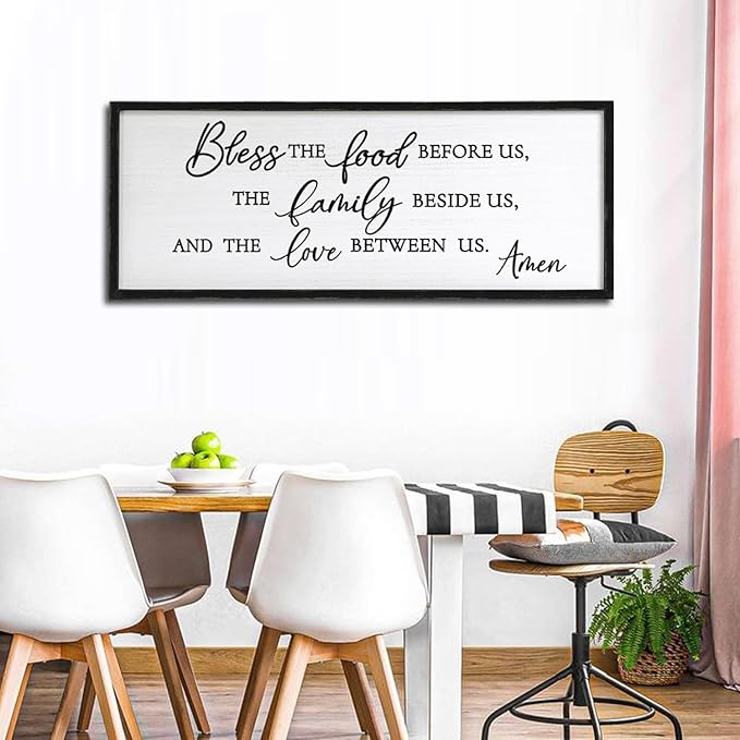 Bless the Food Before Us Wall Decor Art 24"X10" for Dining Room Kitchen Wall Wooden Framed Sign (Black)-Ruum Studio Home