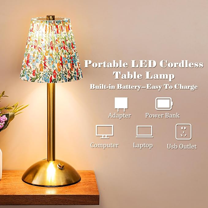 Liliful 2 Pcs LED Portable Cordless Table Lamp Touch Battery Operated Rechargeable Desk Lamp 3 Color Dimmable for Bedroom Living Room Dining (Floral Style,Gold)-Ruum Studio Home