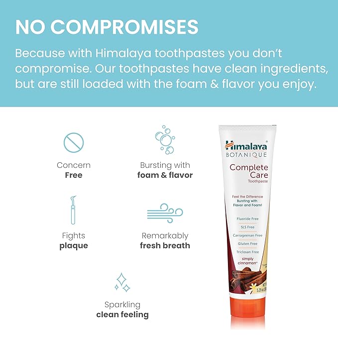 Himalaya Botanique Complete Care Toothpaste, Herbal, Cinnamon Flavor, Fights Plaque, Freshens Breath, Fluoride Free, No Artificial Flavors, SLS Free, Cruelty Free, Foaming, 5.29 Oz, 2 Pack-Ruum Studio Home