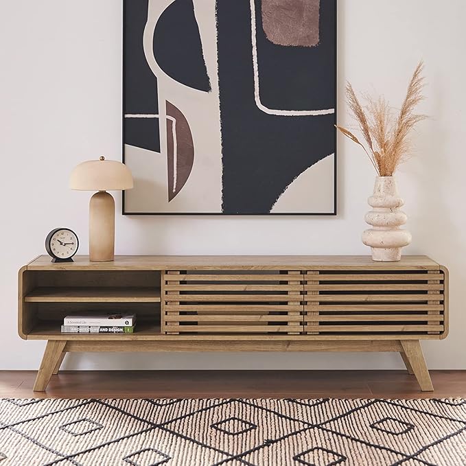 mopio Ensley TV Stand, Mid Century Modern for 55/60/65 inch TV, Farmhouse TV Stand, Entertainment Center with Storage, TV and Media Consol for Living Room (Oak, 59")-Ruum Studio Home