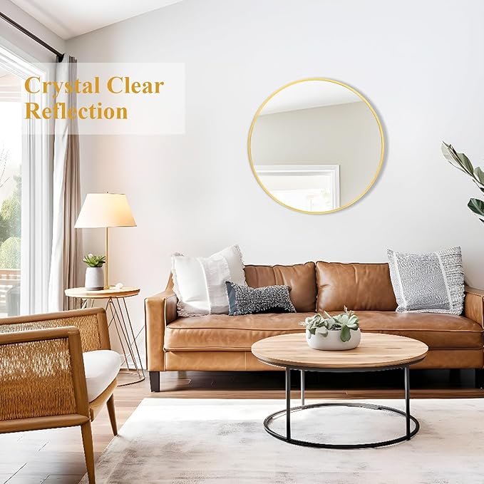 Fabuday Gold Circle Mirror for Bathroom - Small 18 Inch Round Mirror for Wall Decor with Golden Matte Frame, Living Room, Bedroom, Entryway Circular Mirrors-Ruum Studio Home