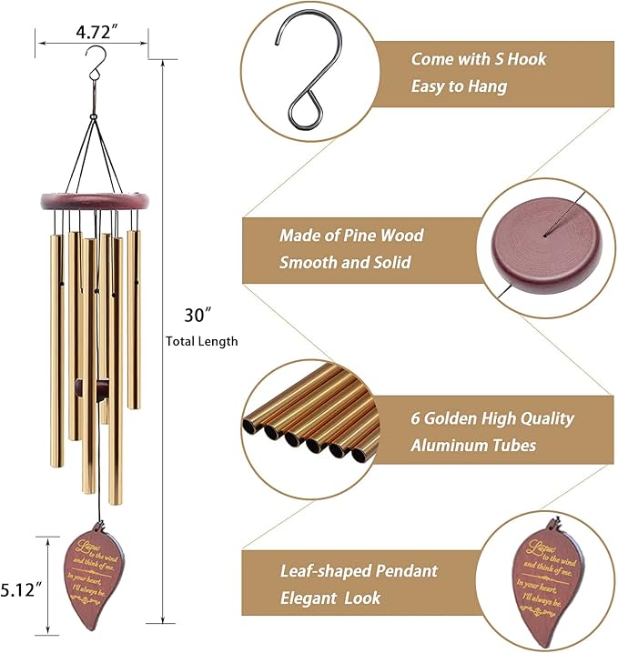Wind Chimes for Outside, 30" Wooden Sympathy Wind Chimes Memorial Wind Chime for Loss of Loved One Mother Father, Sympathy Gift Home Decor Outdoor Garden Patio-Ruum Studio Home