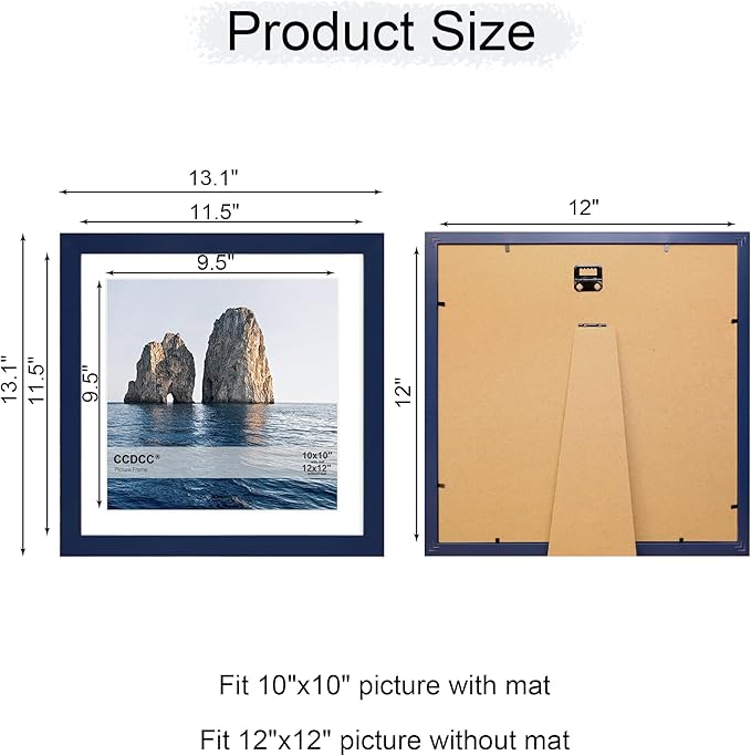 12x12 Picture Frame Set of 4, 12 x 12 Wood Photo Frames with Mat for 10x10 or 30x30cm Diamond Painting Art, Wooden Frame with Real Glass Cover for Wall and Tabletop Display,Blue-Ruum Studio Home