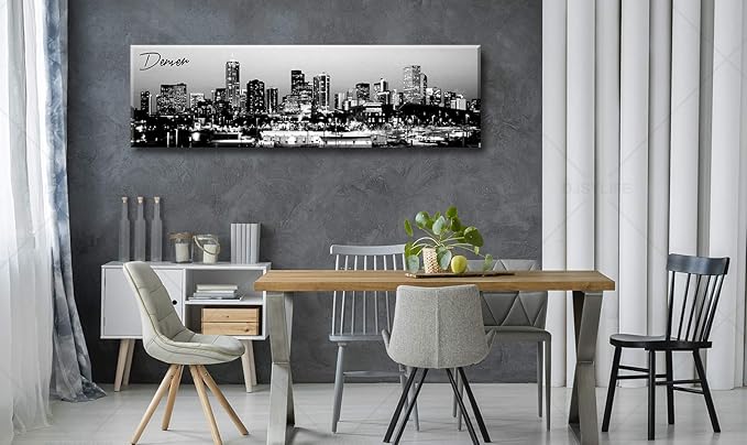 Black and White Wall Art Denver Skyline Cityscape Skyscrapers Canvas Print Painting Landscape USA City Buildings Pictures Modern Artwork for Man Room Office Living Room Decoration 13.8"x47.3"-Ruum Studio Home