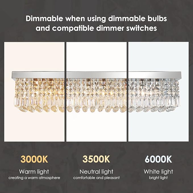 Siljoy Modern Crystal Chandelier 8-Lights Rectangular Flush Mount Pendant Ceiling Light Fixture Rectangle K9 Crystal Raindrop Chandelier for Dining Living Room Kitchen Island L40'' x W10'' x H10'-Ruum Studio Home