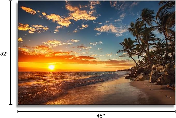 DZL Art S74781 Canvas Painting Print Paradise Tropical Island Beach with Palms Photograph Print Nature Pictures Wall Art Canvas Prints Painting for Living Room Bedroom Decor Office Wall Decor-Ruum Studio Home