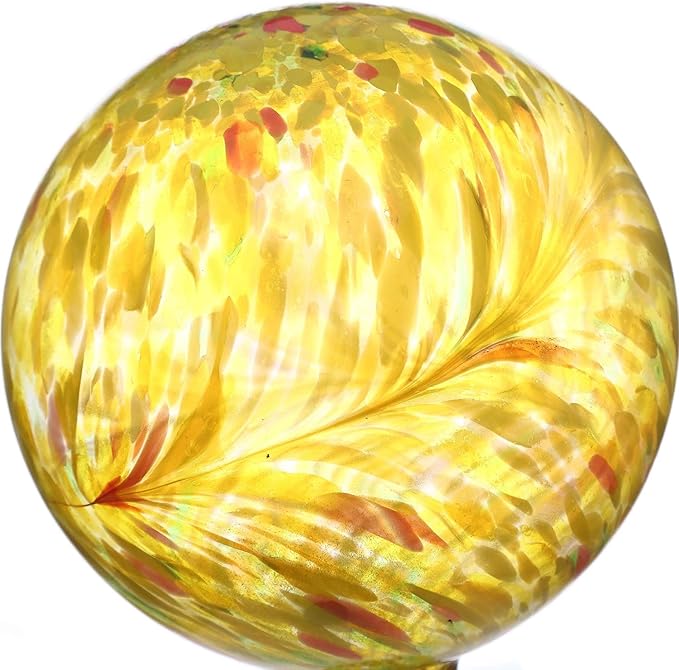 Gazing Ball 10 inch Colorful Glass Gazing Ball for Garden Decor, Indoor Outdoor Glass Gazing Globe Yard Decoration, Yellow-Ruum Studio Home