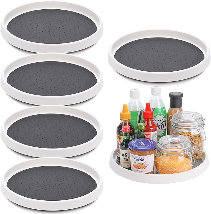 Set of 6, 12 Inch Non-Skid Lazy Susan Turntable, Lazy Susan Organizer for Cabinet, Pantry Organization, Kitchen Storage, Bathroom Sink Cabinet, Refrigerator, Countertop, Spice Rack (6 Pack 12 in)-Ruum Studio Home