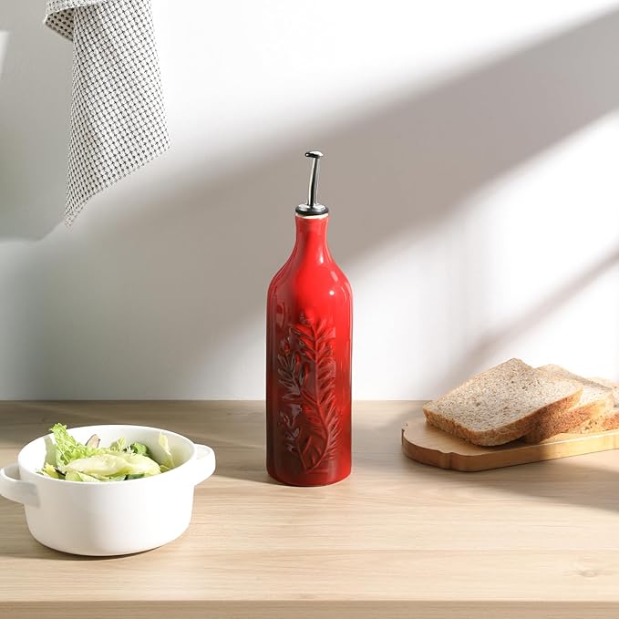 Sweejar Large Olive Oil Dispenser Bottle with Spout, 24 Oz Ceramic Dispenser for Kitchen, Relief Opaque Cruet, Container for Cooking, EVOO, Avocado Oil, Vinegar, Pack of 1(GradientRed)-Ruum Studio Home