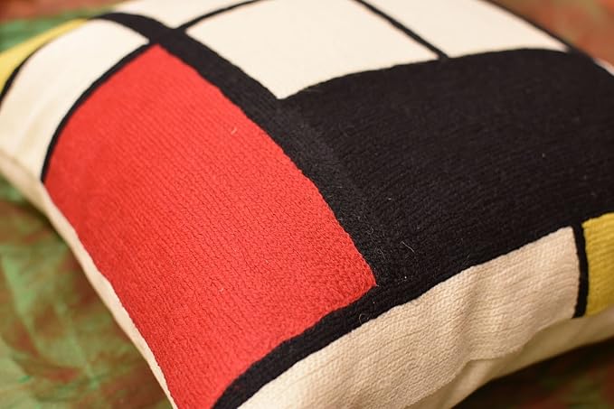 Kandinsky Modern Pillow Cover Red White Blue Black - Tableau Geometric Pillowcase Abstract Chair Cushion Contemporary Outdoor Boho Chair Handmade Wool 18x18-Ruum Studio Home