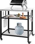 Stainless Steel Outdoor Grill Cart Pizza Oven Stand Trolley Table with Wheels Three-Shelf Movable Food Prep and Work Table Heavy Duty Grill Carts Outdoor Cart 31.5"×24"×35.5"-Ruum Studio Home