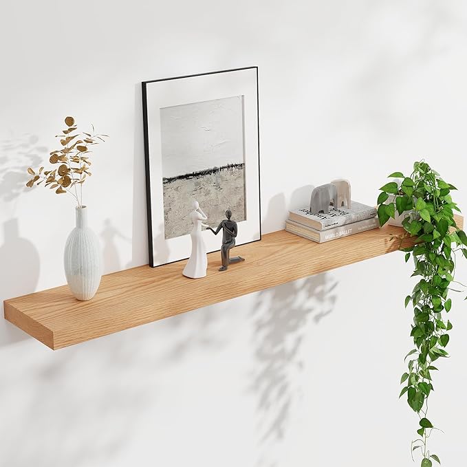 Floating Shelves for Wall, USA-Sourced Oak Wood 48 Inch Long Wall Shelves, Natural Wooden Wall Mounted Picture Ledge Shelf, Nursery Book Storage Shelf Kids Bookshelf, Display Shelf for Bathroom-Ruum Studio Home