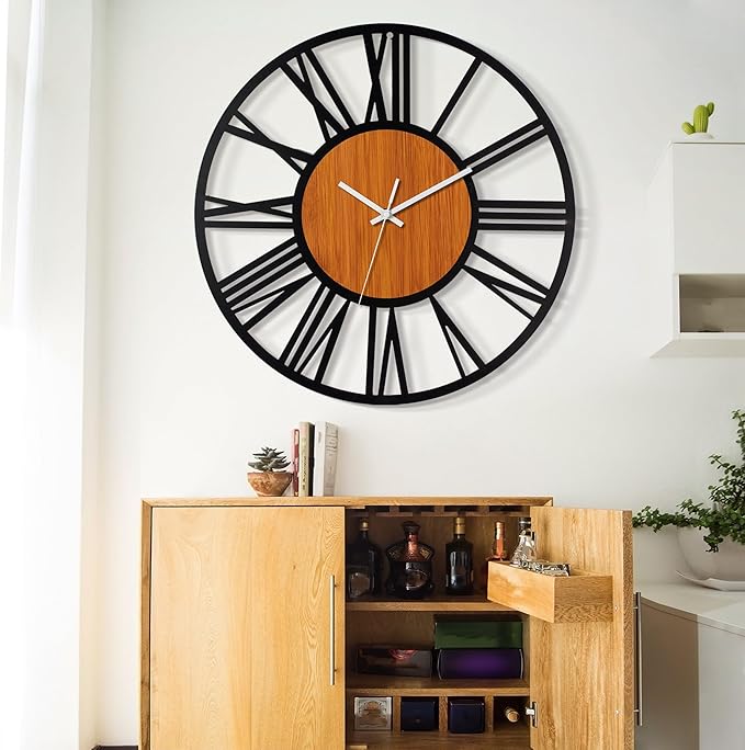 LEIKE 30" Oversized Large Wall Clocks,Silent,Non Ticking,Battery Operated Modern Round Big Wood Decorative Metal Wall Clock for Living Room, Bedroom,Kitchen,Farmhouse,Office Decor - Black,30 Inch-Ruum Studio Home