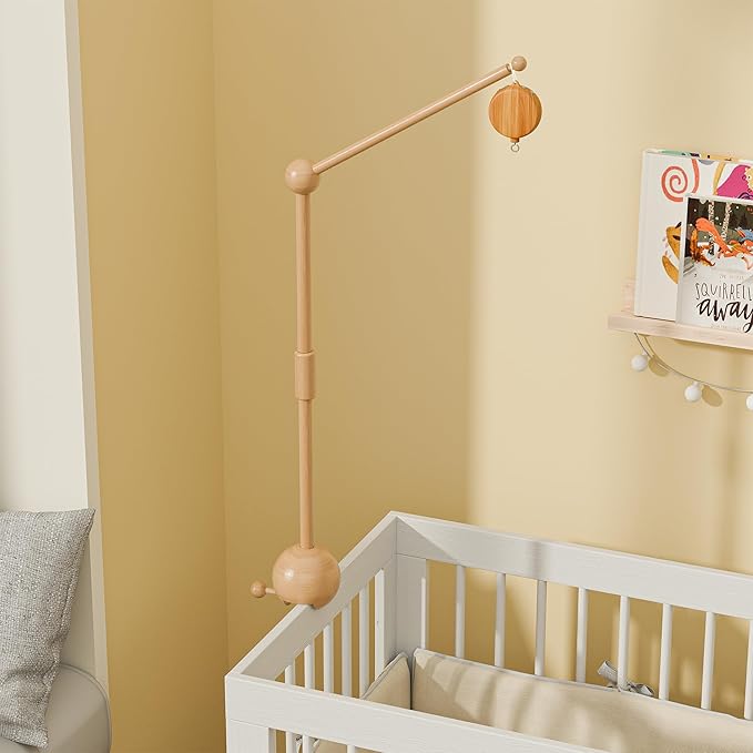 Crib Mobile Arm with Music Box,32.5 Inch Crib Mobile Stand,Wooden Mobile Arm for Crib (2 Modes,360°Adjustable,100% Beech Wood) Baby Crib Mobile for Boy and Girl-Ruum Studio Home