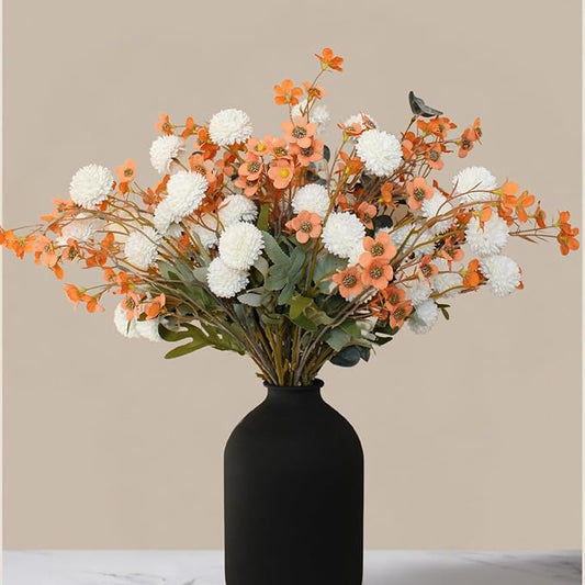 RyddeligHome Artificial White Kiku & Orange Wax Flowers, Bulk Silk Flowers with Long Stems for Vases, Spring Floral Stems Arrangements for Home Decor, Centerpieces for Tables, Rustic Decorations-Ruum Studio Home