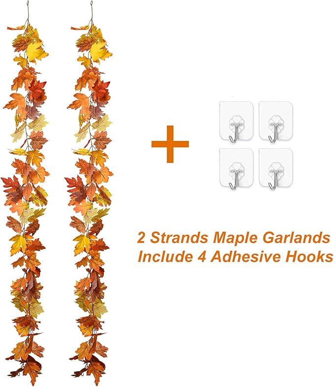 Lvydec 2 Pack Maple Leaves Fall Garland Clearance - 5.9ft/Strand Artificial Fall Foliage Garland Colorful Autumn Leaves Decoration for Home Wedding Party Halloween Thanksgiving-Ruum Studio Home