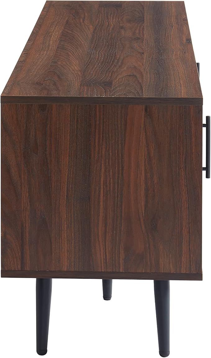 Mid Century Wooden TV Stand Entertainment Console with Open Shelving and 2 Cabinets for Televisions up to 65 Inches(Dark Walnut)-Ruum Studio Home