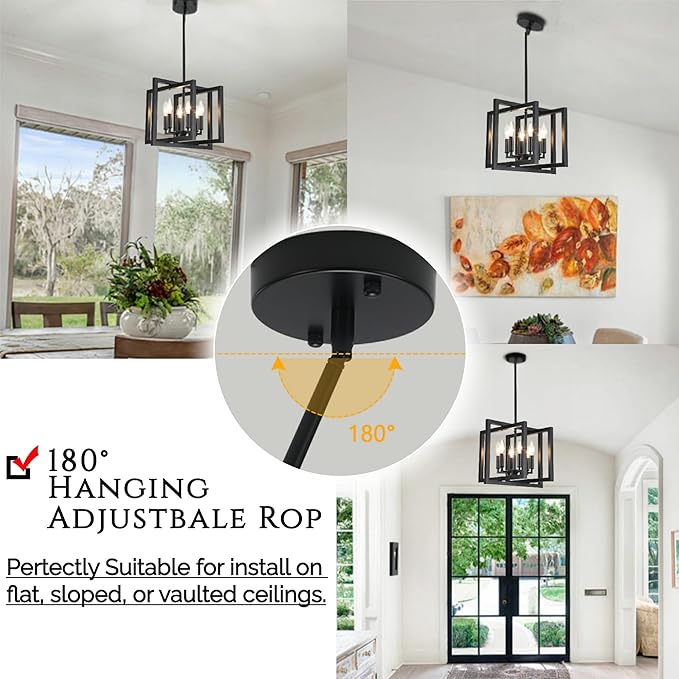ANKYLHUA Black Chandelier,6-Lights Ceiling Light Fixture E12,Adjustable Hight Pendant Lights Kitchen Island,Chandeliers for Dining Room Bedroom,Entryway,Foyer-Ruum Studio Home