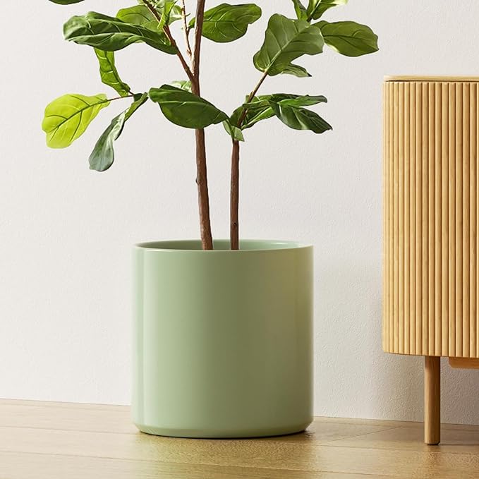 LE TAUCI 12 Inch Pots for Plants, Ceramic Large Plant Pot for Indoor Plants, Mid-Century Modern Planter Pot with Drainage Hole, Reactive Glaze Green-Ruum Studio Home