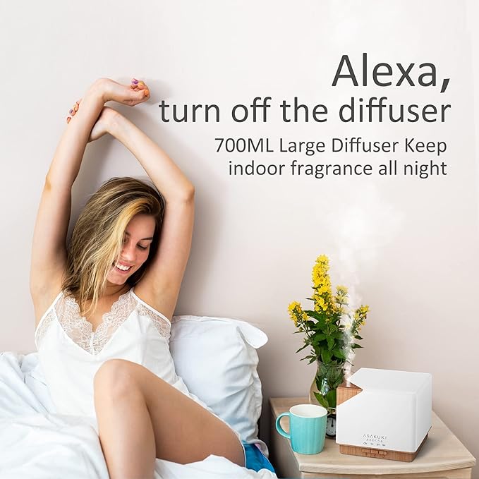 ASAKUKI Smart WiFi Essential Oil Aromatherapy Diffuser, Easy Connect with Alexa and Google Home Phone App Voice Control 700 ml Ultrasonic Diffuser, Create Schedules 7 LED Colors Humidifier-Ruum Studio Home