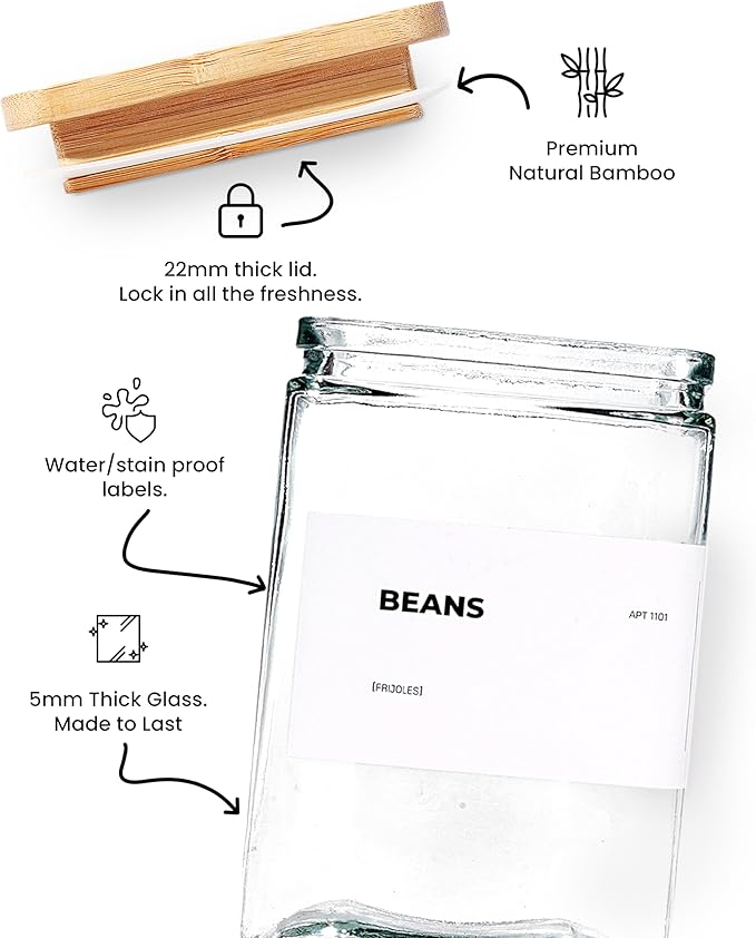 27 oz Glass Storage Jars with Bamboo Lid, set of 6, glass canisters with airtight lids, Clear jars with lids for Cookie, Candy, Tea, Coffee Bean and Rice (White)-Ruum Studio Home