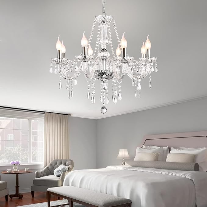 Modern Elegant 8 Lights K9 Crystal Glass Chandelier Pendant Ceiling Lighting European Style for Dining Living Room Bedroom Transparent, 8 E12 Bulbs Required-Ruum Studio Home