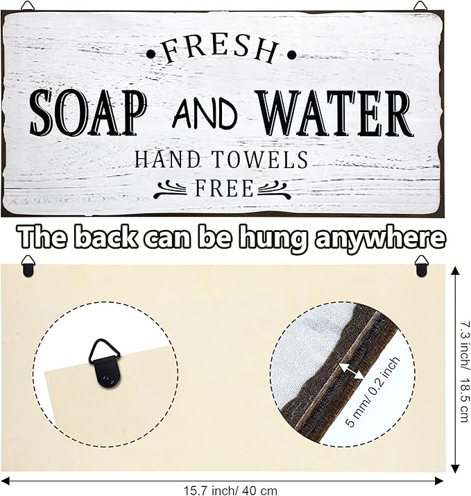 Jetec Farmhouse Bathroom Decor, Fresh Soap and Water Sign Vintage Bathroom Wood Plaque Rustic Wall Decor for Wall Art Decoration Restroom(Classic)-Ruum Studio Home