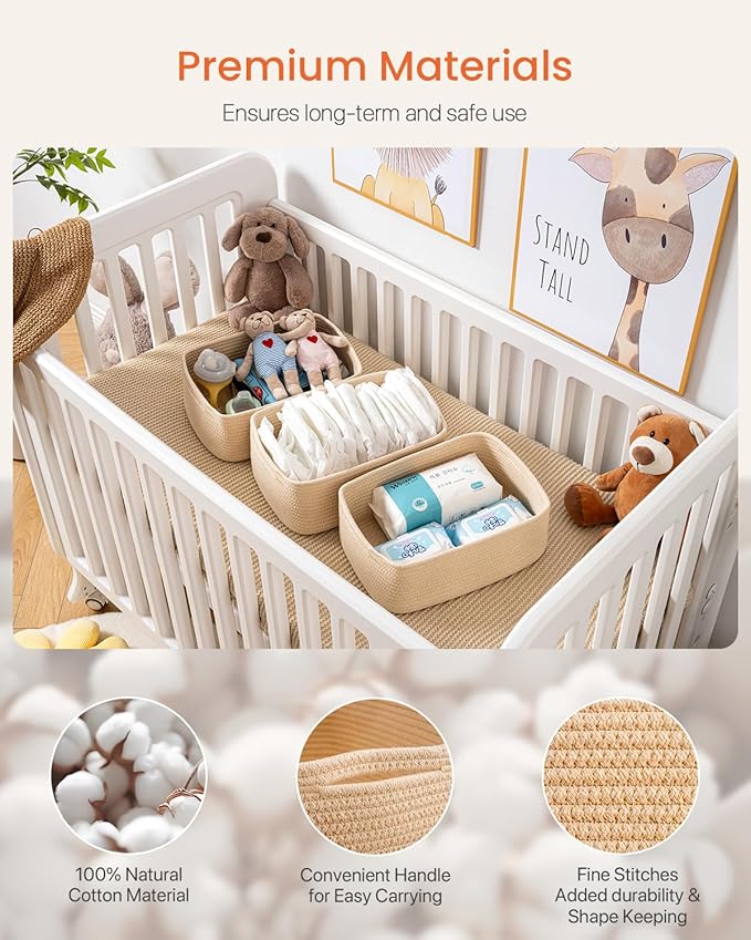 KALLAX Small Woven Basket, 13.5 x 9.5 x 5 Inches, Storage Basket for Organizing, Cute Small Rope Shelf Closet Cube Storage Bins Baskets for Shelves, Dog Toy Gift Baskets Empty, 3 Packs, Beige-Ruum Studio Home