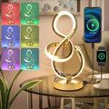 Modern Spiral Table Lamp, 7 Colors 10 Light Modes LED Nightstand Small Lamp with USB C+A Ports, Touch Dimmable Lamps for Living Room Bedroom Bedside, Unique & Cool Lamps,Gold-Ruum Studio Home