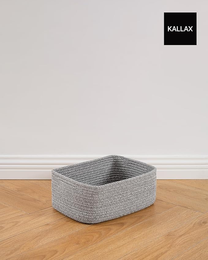 KALLAX Small Woven Basket, 13.5 x 9.5 x 5 Inches, Storage Basket for Organizing, Cute Small Rope Shelf Closet Cube Storage Bins Baskets for Shelves, Dog Toy Gift Baskets Empty, 3 Packs, Mixed Grey-Ruum Studio Home