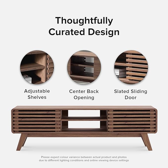 mopio Ensley TV Stand, Mid Century Modern for 55/60/65 inch TV, Farmhouse TV Stand, Entertainment Center with Storage, TV and Media Consol for Living Room (Walnut, 59")-Ruum Studio Home