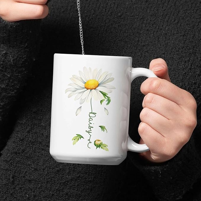 Lovely Daisy Flower Ceramic Mug, Customized Name On Floral Coffee Cup, Personalized Floral Accent Mug 11oz 15oz, Custom Daisy Lover Cup, Gift For Friend And Coworker, Novelty Daisy Mug-Ruum Studio Home