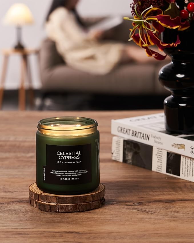 M&SENSE Celestial Cypress - Cedarwood Spice Scent Natural Soy Wax Highly Scented Candle, 11.6oz 2 Wick 70 Hours Long Lasting Candle Woody Scent Gifts for Dad-Ruum Studio Home