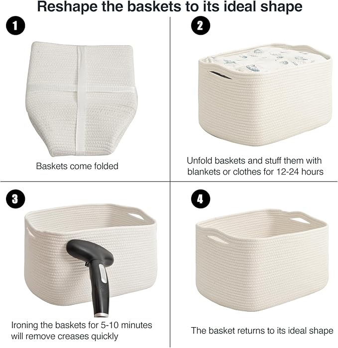 Large Storage Baskets for Organizing Shelves, Woven Cotton Rope Bins for Baby Nursery Organization, Book Toy Towel Organizer, 17"x13"x9.5", 3 Packs, Off White-Ruum Studio Home