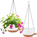 2 Pack Hanging Planters for Indoor Outdoor Plants, 12 Inch Self Watering Hanging Pot with Drainage Holes and Saucer, Plastic Plant Pots, White Brown Flower Pots for Kitchen, Balcony, Garden-Ruum Studio Home
