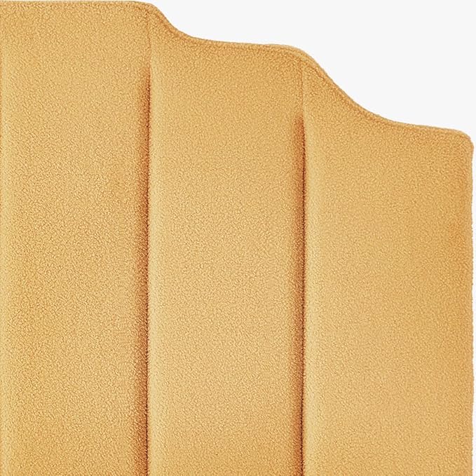 24KF Yellow Teddy Fabric Tufted King Upholstered Headboard, Modern Vertical Channel Design California King Headboard with Stepped Silhouette Top Edge,6026-K-Teddy Yellow-Ruum Studio Home