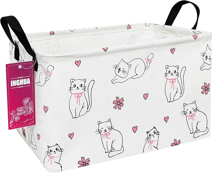 Rectangular Storage Basket Fabric Organizer Bin for Toys,Books,Clothes,Gifts,Pets-Perfect for Home,Office,Nursery,Dorm,Shelf(Rec-Love cat )-Ruum Studio Home