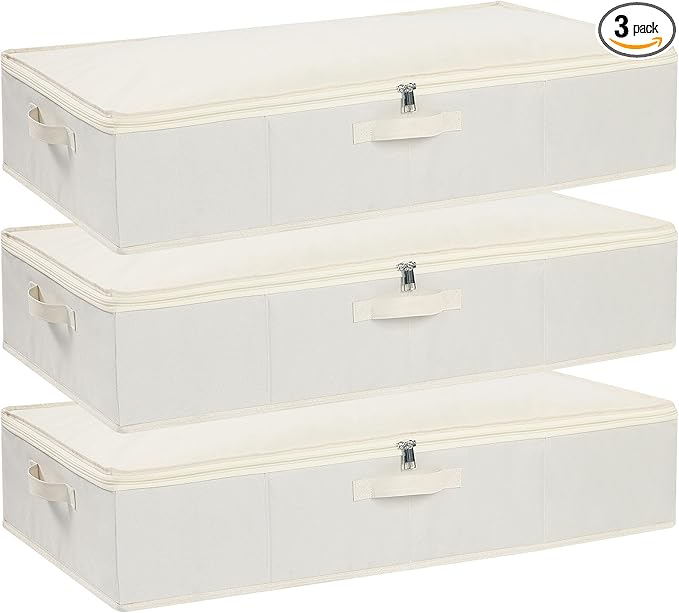 Underbed Storage Box, Clothes Organizer With Sturdy Structure and Reinforced Handles for Blanket, Sheets, Pillows, Towels, Shoes, Beige, 3 Pack, 31.5 x 15.7 x 5.9 Inch-Ruum Studio Home