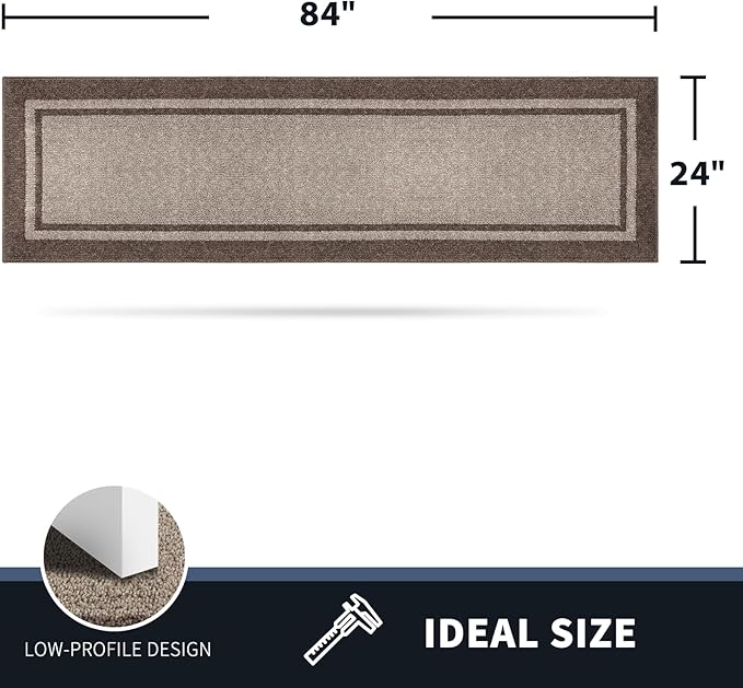 PURRUGS Dirt Trapping Door Mat 24" x 84", Non-Slip/Skid Machine Washable Entryway Rug, Shoes Scraper, Area Rug, Super Absorbent Welcome Mat for Muddy Wet Shoes and Paws, Beige & Grayish Brown-Ruum Studio Home