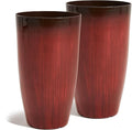 Worth Garden 23.5" H. Large Plastic Planters - Set of 2 Gradient Red Glossy Smooth Finish - Tall Plant Pots for Indoor & Outdoor Use - Decorative Lightweight Flower Pots for Front Porch, Patio, Deck-Ruum Studio Home