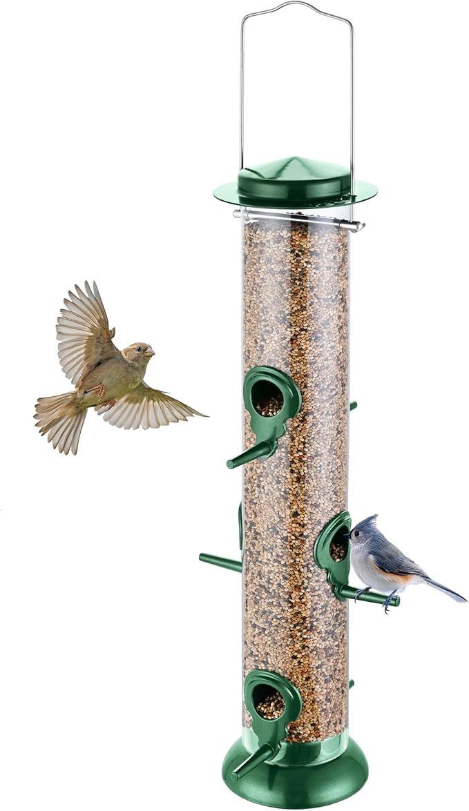 Bird Feeders for Outdoors Hanging,Finch Feeders for Outside,Chew-Proof Hanging Bird Feeder,Rust-Proof Birdfeeder,Squirrel Proof 6 Ports Metal Bird Feeder,14 Inch,1 Pack,Green-Ruum Studio Home