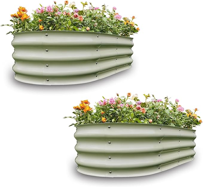 Gardmax 2 Pack Galvanized Raised Garden Bed, Lightweight Planter Boxes Outdoor with Easy Assembly, Large Garden Bed for Vegetables, Fruits, Flower-Ruum Studio Home