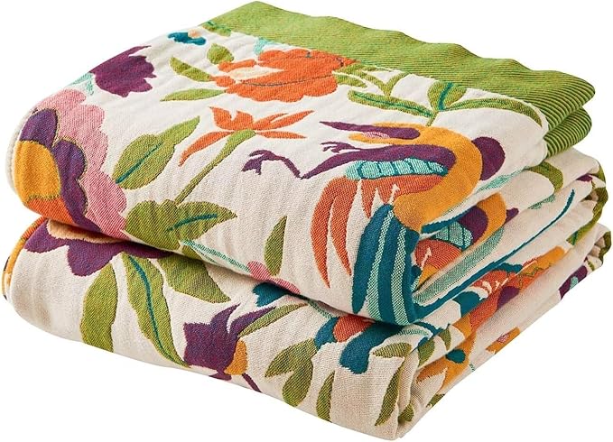 Boho Throw Blanket for Bed, 100% Cotton Soft Rustic Quilt Fall Blanket, 60"x80" Floral Printed Farmhouse Decor Bed Blankets, All Season Rustic Reversible Bohemian Throw Quilt-Ruum Studio Home