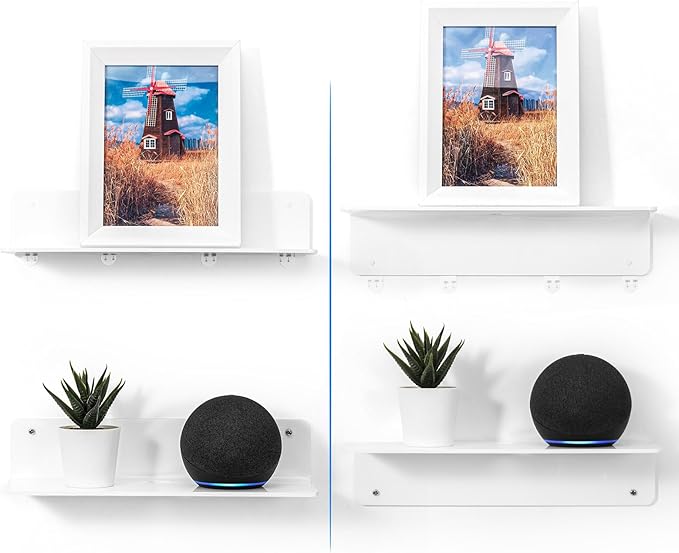 OAPRIRE White Acrylic Floating Shelves Set of 2 - Damage Free Expand Wall Space - 12 Inch Wall Shelves with Strong Adhesive for Bathroom, Bedroom, etc-Ruum Studio Home