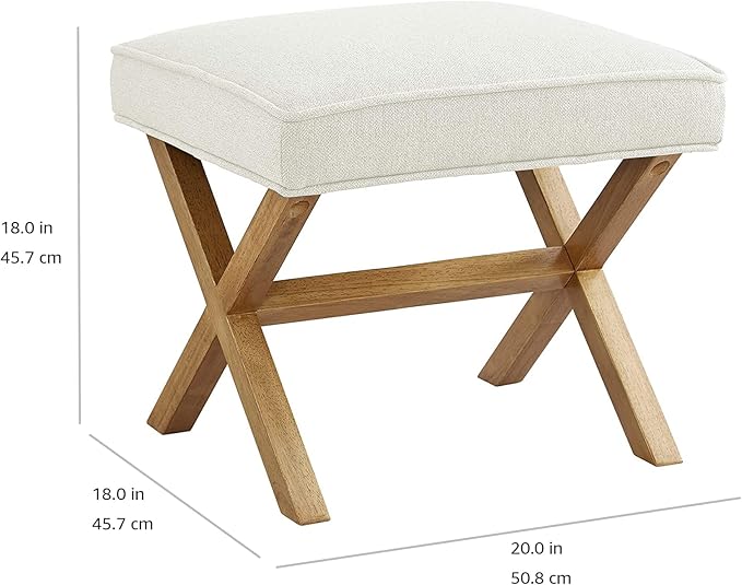 Amazon Basics Small Ottoman Foot Rest, Mid-Century Modern X Square Polyester Foot Stool, Linen, Ivory White, 18"D x 19.8"W x 18.3"H (Previously Rivet Brand)-Ruum Studio Home