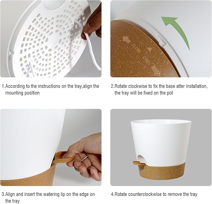 Self Watering Pots for Indoor Plants,12 inch Planters with Drainage Holes Plastic Flower Pots with Deep Reservoir, White with Brown-Ruum Studio Home