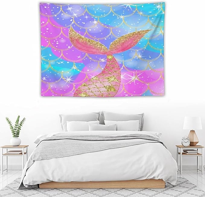 HZOHNAGO Mermaid Scales Tapestry Colorful Shiny Scales Mermaid Tail Pattern Printed Wall Tapestry Wall Hanging for Bedroom Living Room Dorm 40" W x 30" H-Ruum Studio Home