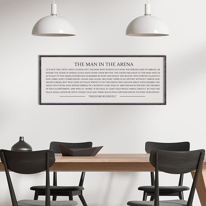 LuZhiQiang The Man in the Arena Wall Decor 40''x15'' Inspirational Quotes Office Wood Framed Sign Rustic Home Motivational Art For Man Entrepreneur Morden Living Room Wall Hanging Decor (Black)-Ruum Studio Home